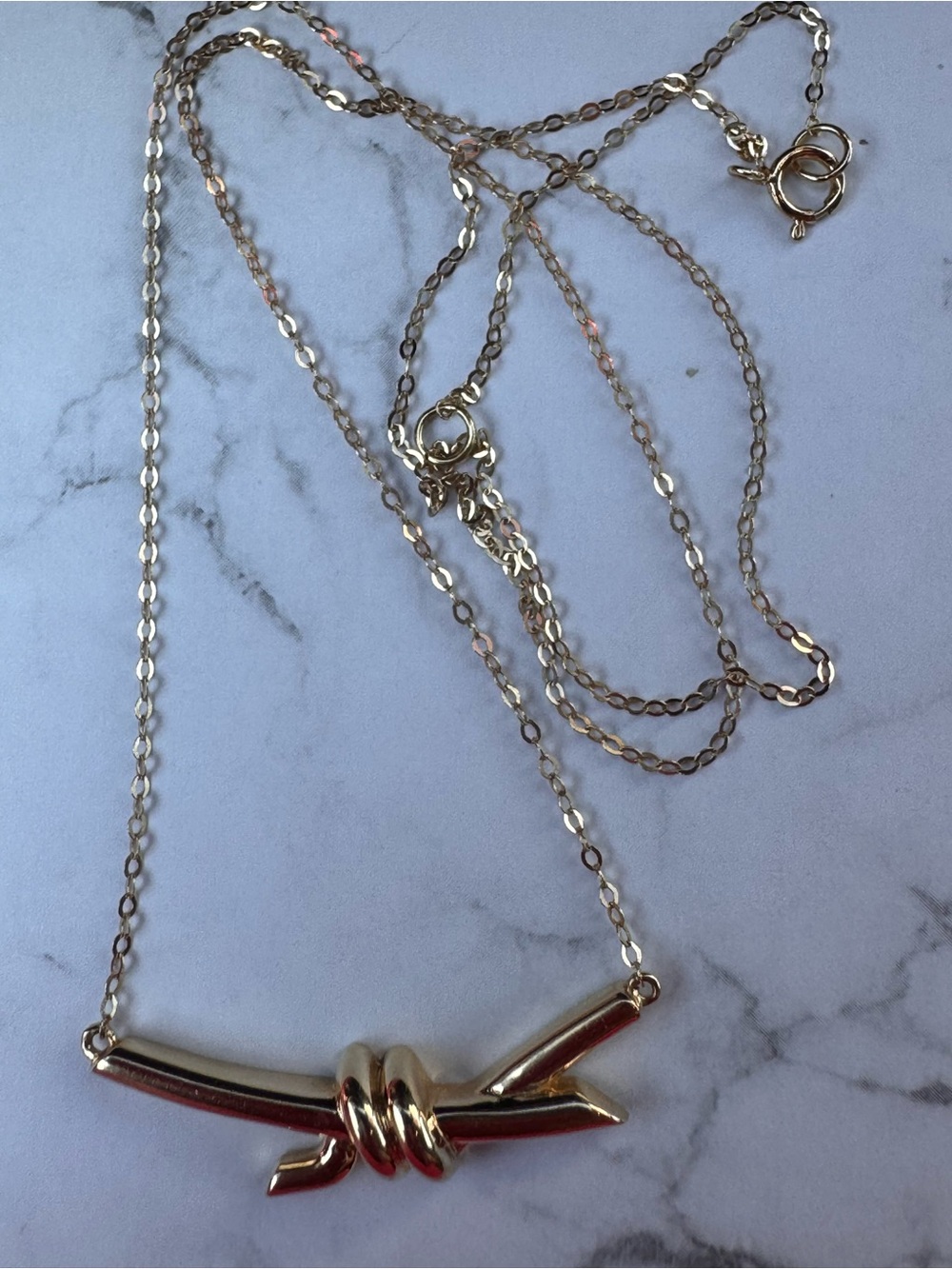 18K Real Gold Knot Bar Pendant Necklace - Women's Jewelry